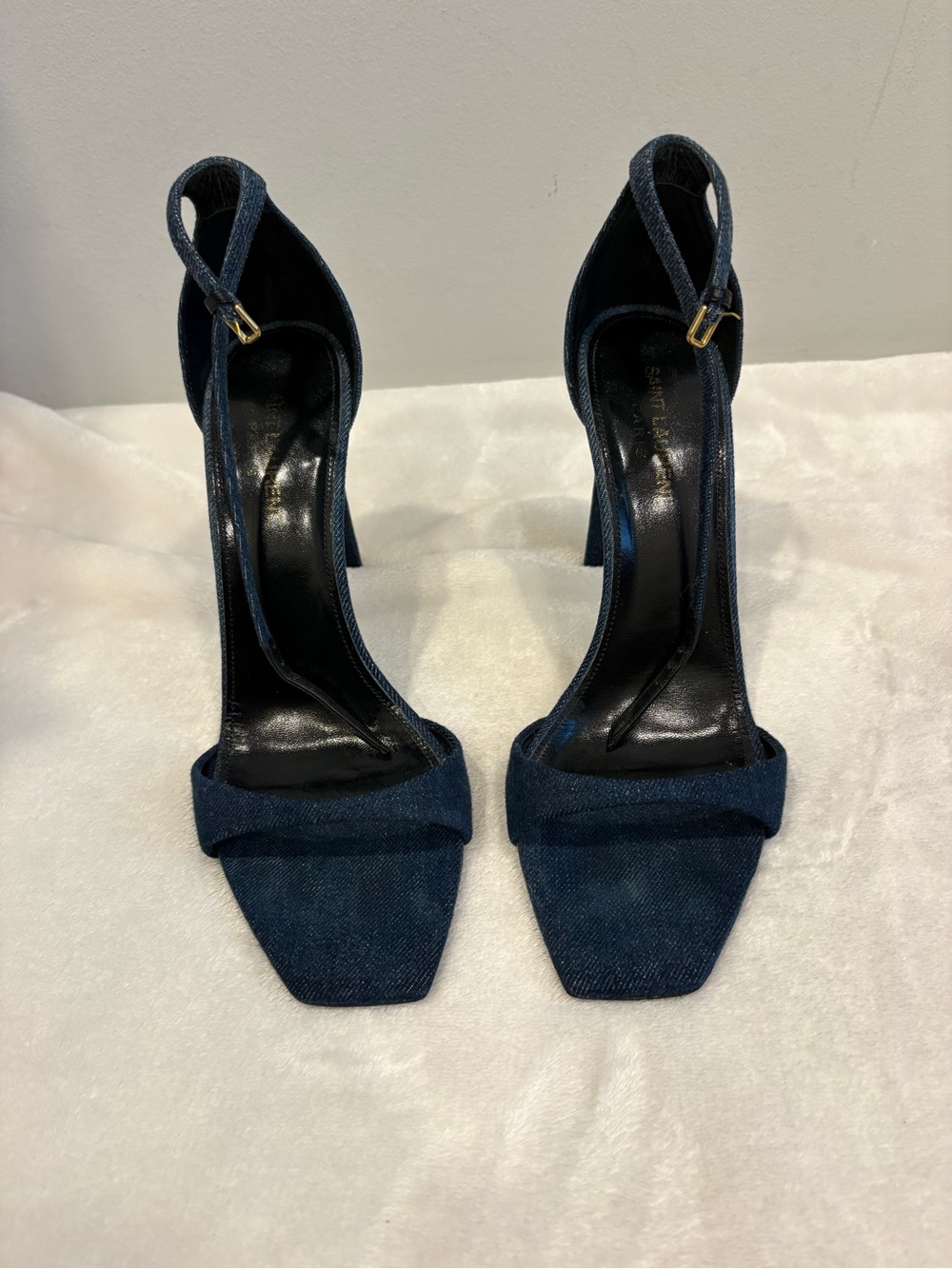 Saint Laurent Denim Blue Square-Toe Ankle-Strap Sandals